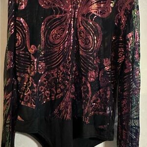 Rainbow Black and Purple Sequin Bodysuit